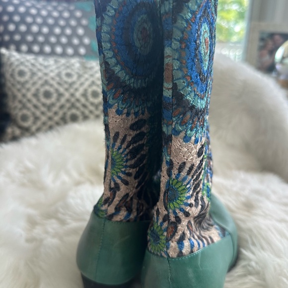 New, Turquoise Leather Spring Step Boots with Fabric Upper - Picture 6 of 6